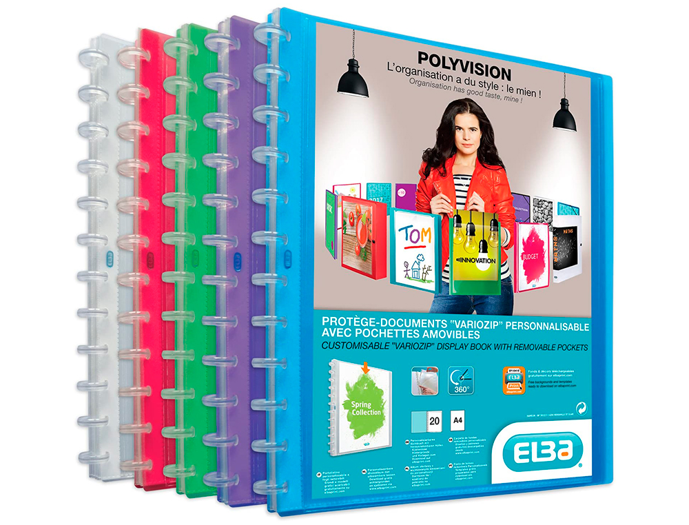 PROTGE-DOCUMENTS ELBA VARIO ZIP POLYVISION PP 5/10E A4 CAPACIT 40 POCHETTES 80 VUES LIVR AVEC 20 POCHETTES ASSORTIES