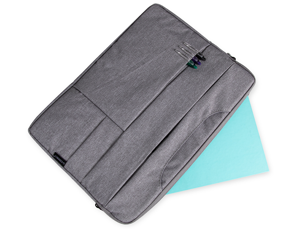 SACOCHE ORDINATEUR Q-CONNECT POIGNEES AMOVIBLES FERMETURE  ECLAIR COMPARTIMENTS EXTERIEURS 39X28X2CM GRIS CLAIR