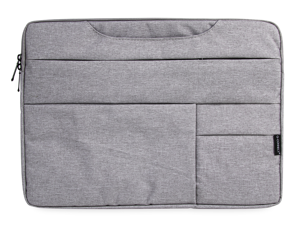 SACOCHE ORDINATEUR Q-CONNECT POIGNEES AMOVIBLES FERMETURE  ECLAIR COMPARTIMENTS EXTERIEURS 39X28X2CM GRIS CLAIR