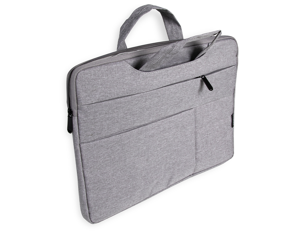 SACOCHE ORDINATEUR Q-CONNECT POIGNEES AMOVIBLES FERMETURE  ECLAIR COMPARTIMENTS EXTERIEURS 39X28X2CM GRIS CLAIR
