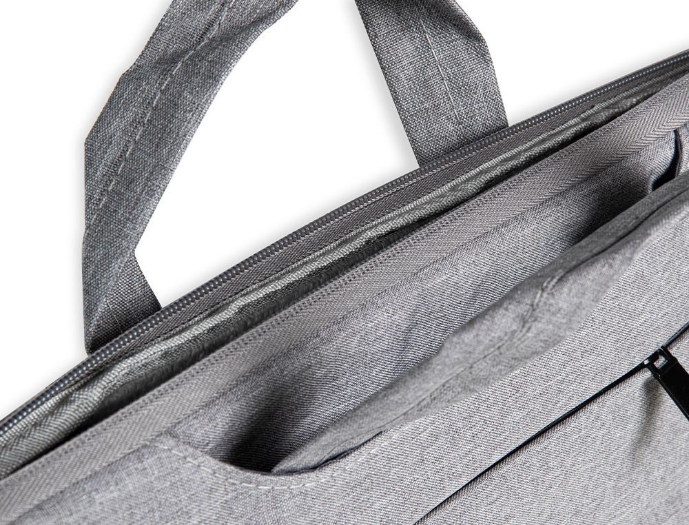 SACOCHE ORDINATEUR Q-CONNECT POIGNEES AMOVIBLES FERMETURE  ECLAIR COMPARTIMENTS EXTERIEURS 39X28X2CM GRIS CLAIR