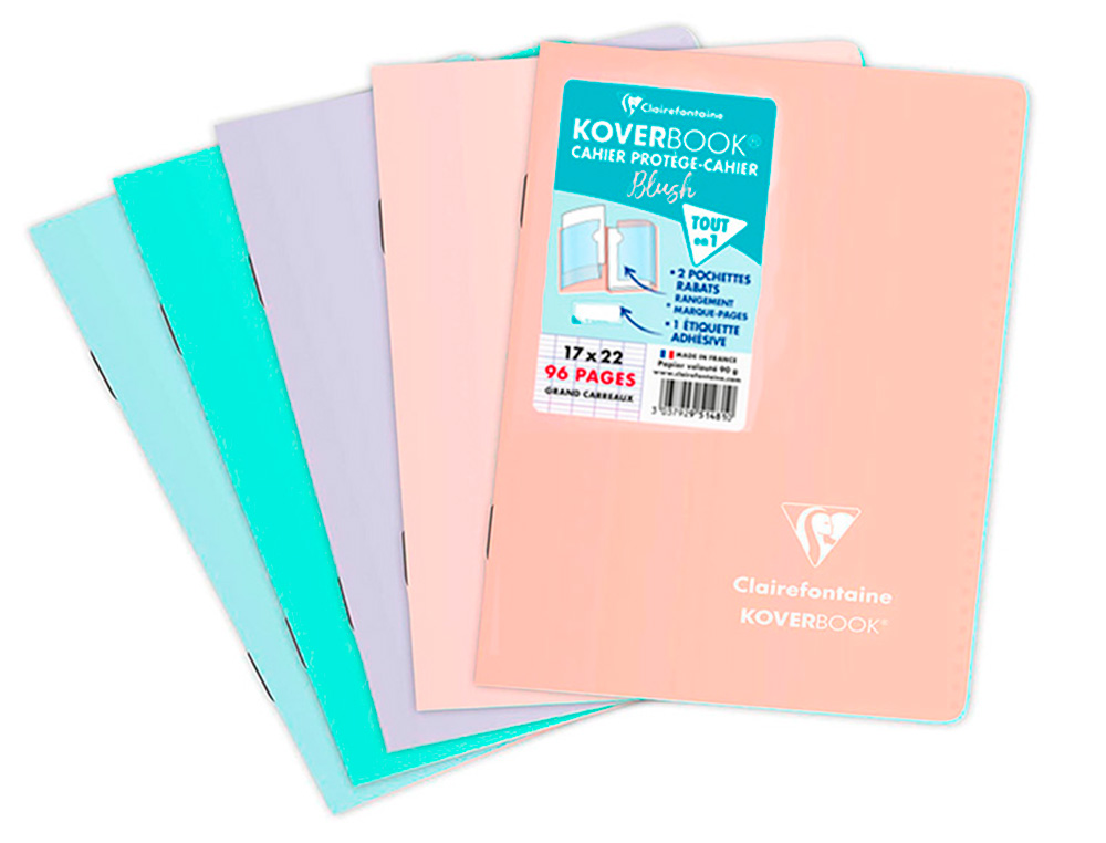 CAHIER PIQUE CLAIREFONTAINE KOVERBOOK BLUSH POLYPROPYLENE 17X22CM 96 PAGES SEYES        COLORIS PASTEL ASSORTIS