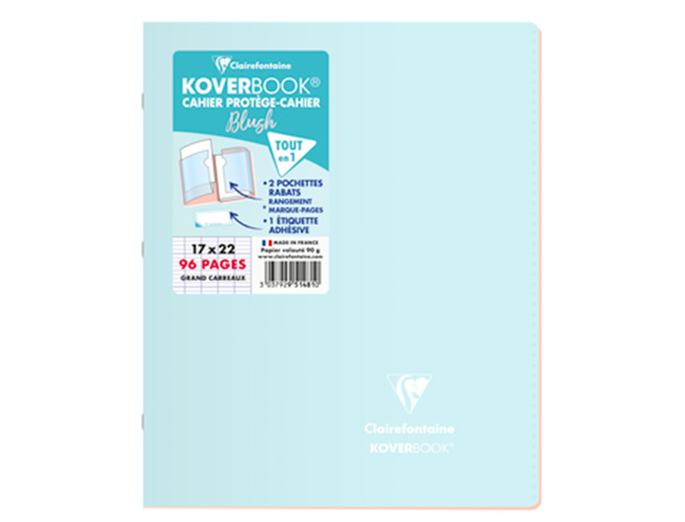 CAHIER PIQUE CLAIREFONTAINE KOVERBOOK BLUSH POLYPROPYLENE 17X22CM 96 PAGES SEYES        COLORIS PASTEL ASSORTIS