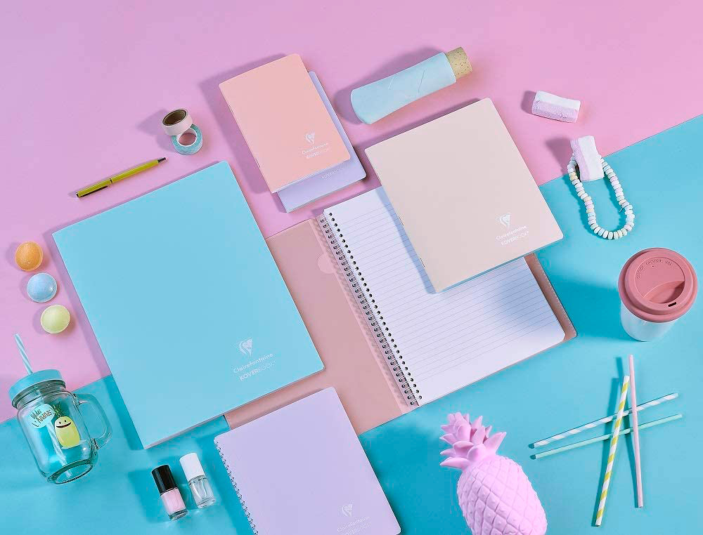 CAHIER PIQUE CLAIREFONTAINE KOVERBOOK BLUSH POLYPROPYLENE 17X22CM 96 PAGES SEYES        COLORIS PASTEL ASSORTIS
