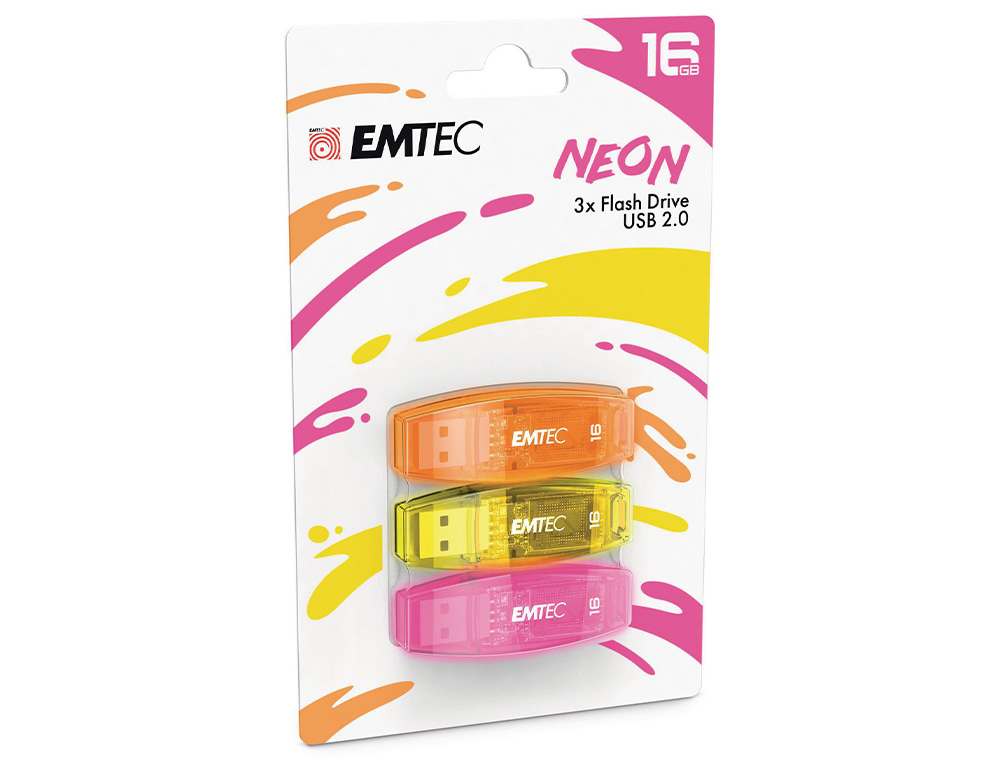 CLE USB EMTEC 2.0 C410 TRIO 16GB PACK 3 COLORIS NEON      ORANGE JAUNE ROSE