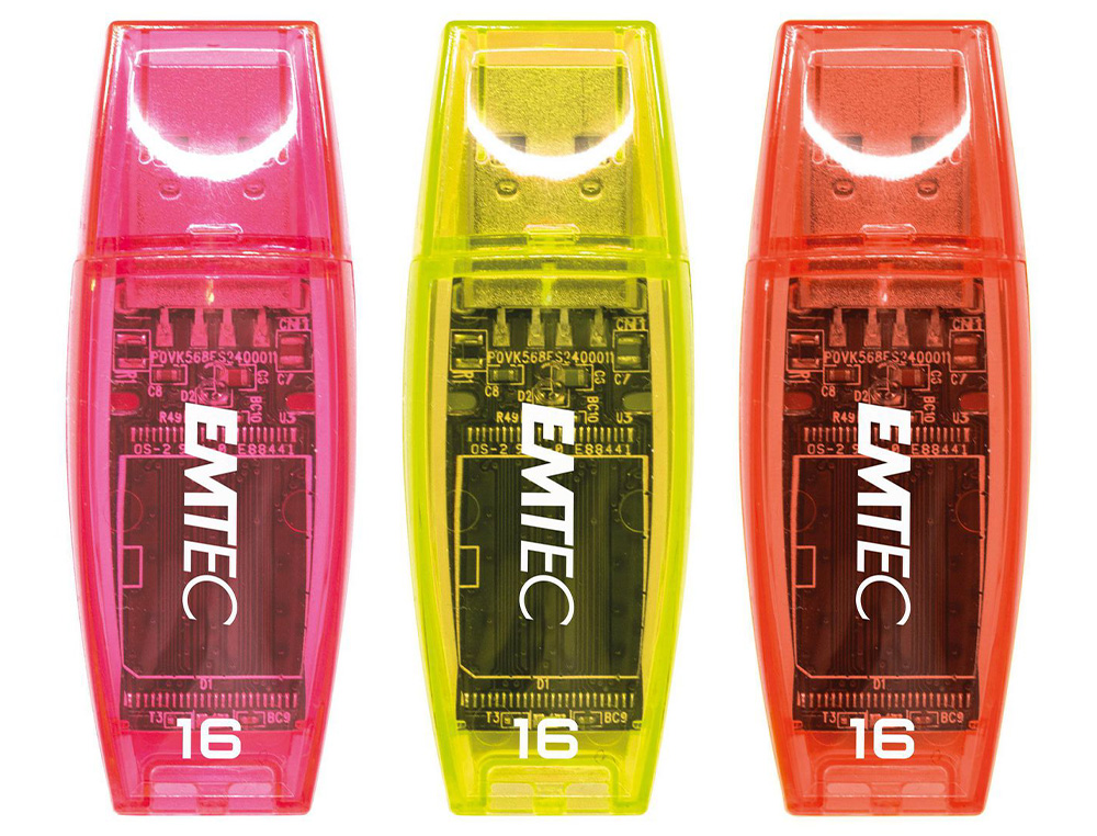 CLE USB EMTEC 2.0 C410 TRIO 16GB PACK 3 COLORIS NEON      ORANGE JAUNE ROSE