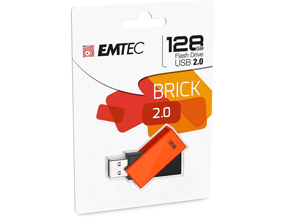 CLE USB EMTEC 2.0 C350 BRICK PIVOTANTE 128GB VITESSE       LECTURE 15MBS ECRITURE MB/S   COLORIS ORANGE