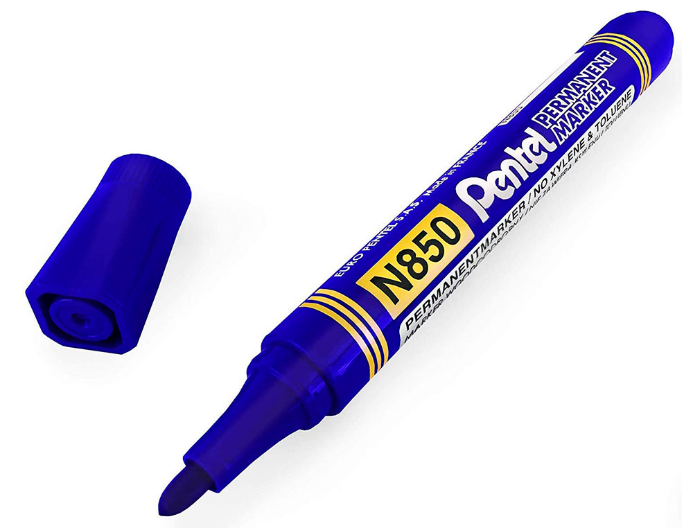 MARQUEUR PENTEL PERMANENT POINTE CONIQUE MOYENNE 4,20MM ENCRE INDELEBIBLE FAIBLE ODEURTOUS SUPPORTS COLORIS BLEU