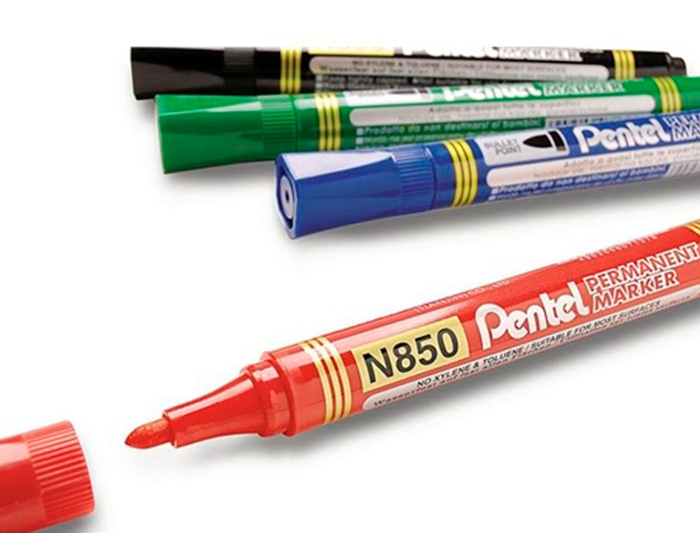 MARQUEUR PENTEL PERMANENT POINTE CONIQUE MOYENNE 4,20MM ENCRE INDELEBIBLE FAIBLE ODEURTOUS SUPPORTS COLORIS BLEU