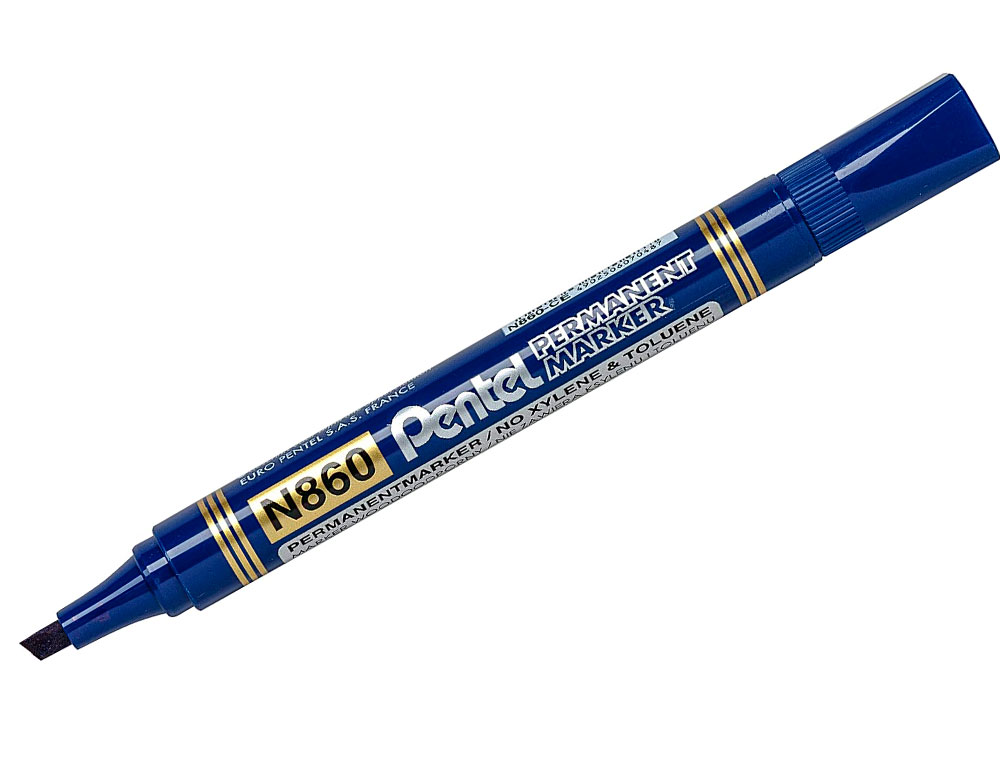 MARQUEUR PERMANENT PENTEL N860 POINTE BISEAUTEE MOYENNE ENCRE INDELEBILE POCHETTE 4   UNITES NOIR BLEU VERT ROUGE