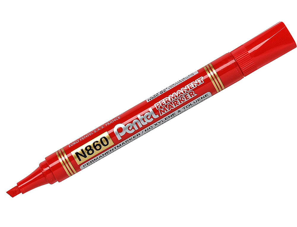 MARQUEUR PERMANENT PENTEL N860 POINTE BISEAUTEE MOYENNE ENCRE INDELEBILE POCHETTE 4   UNITES NOIR BLEU VERT ROUGE