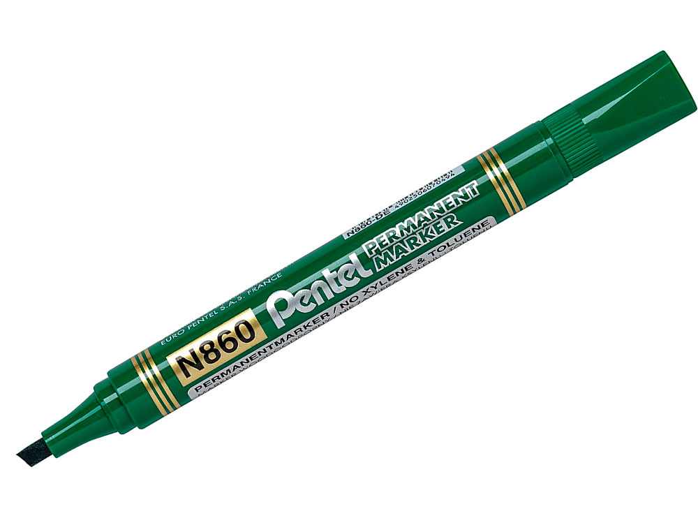 MARQUEUR PERMANENT PENTEL N860 POINTE BISEAUTEE MOYENNE ENCRE INDELEBILE POCHETTE 4   UNITES NOIR BLEU VERT ROUGE