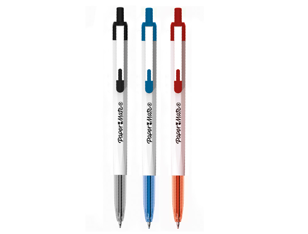 STYLO-BILLE PAPER MATE 046 RT RETRACTABLE POINTE MOYENNE 0,7MM SACHET 3 UNITES ASSORTIES NOIR BLEU ROUGE