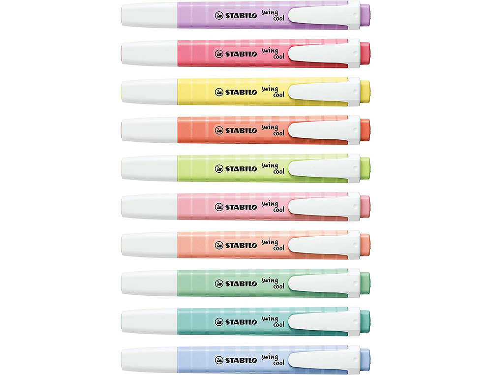 SURLIGNEUR STABILO SWING COOL PASTEL EDITION FORMAT STYLO   POINTE BISEAUTEE TRACE 1/4MM  POCHETTE 8 UNITES