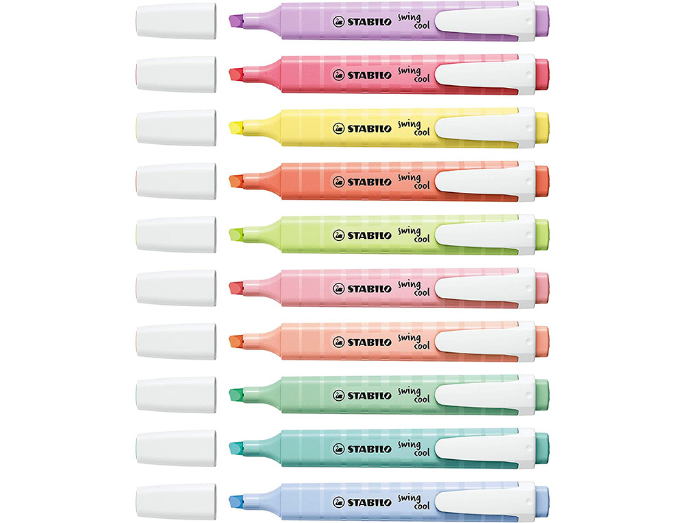 SURLIGNEUR STABILO SWING COOL PASTEL EDITION FORMAT STYLO   POINTE BISEAUTEE TRACE 1/4MM  POCHETTE 8 UNITES