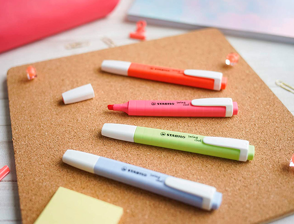 SURLIGNEUR STABILO SWING COOL PASTEL EDITION FORMAT STYLO   POINTE BISEAUTEE TRACE 1/4MM  POCHETTE 8 UNITES