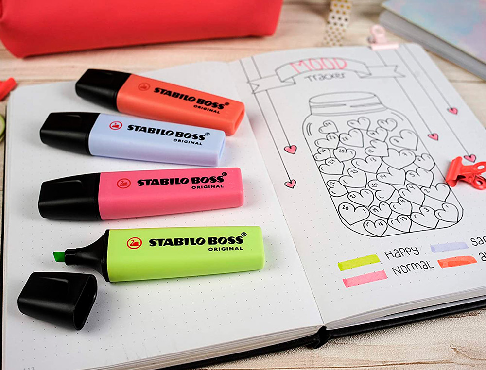 SURLIGNEUR STABILO BOSS ORIGINAL PASTEL ENCRE BASE    EAU POINTE BISEAUTEE LARGEUR  TRACE 2/5MM POCHETTE 8 UNITES