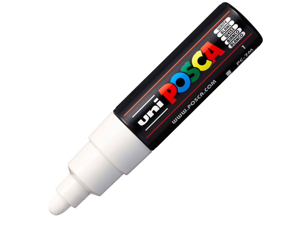 MARQUEUR PEINTURE POSCA PC7M POINTE LARGE CONIQUE ENCRE    INODORE COUVRANTE MISCIBLE    TOUS SUPPORTS COLORIS BLANC