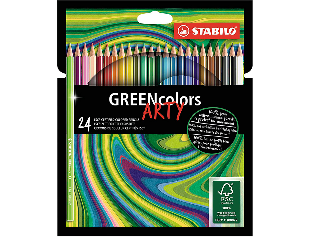CRAYON DE COULEUR STABILO GREENCOLORS ARTY HEXAGONAL    FIN BOIS CERTIFIE FSC MINE    SOLIDE 3MM ETUI CARTON 24