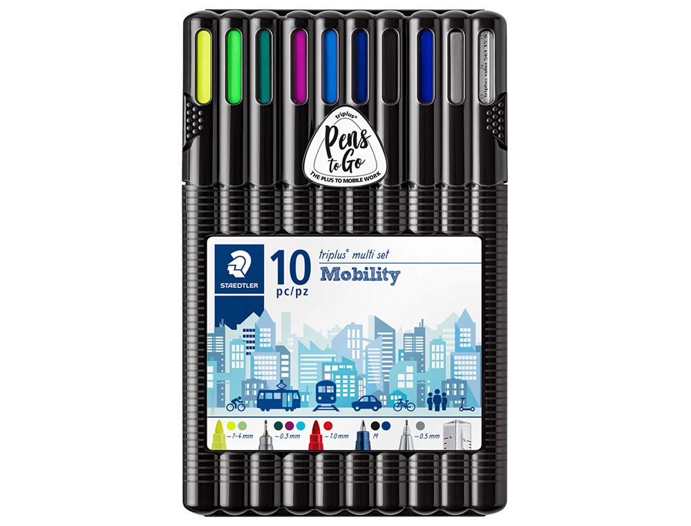 ETUI STAEDTLER TRIPLUS MOBILY SET 10 UNITES 4 FEUTRES 2 STYLOS 1 PORTE-MINE 2 SURLIGNEURS 1 REGLE