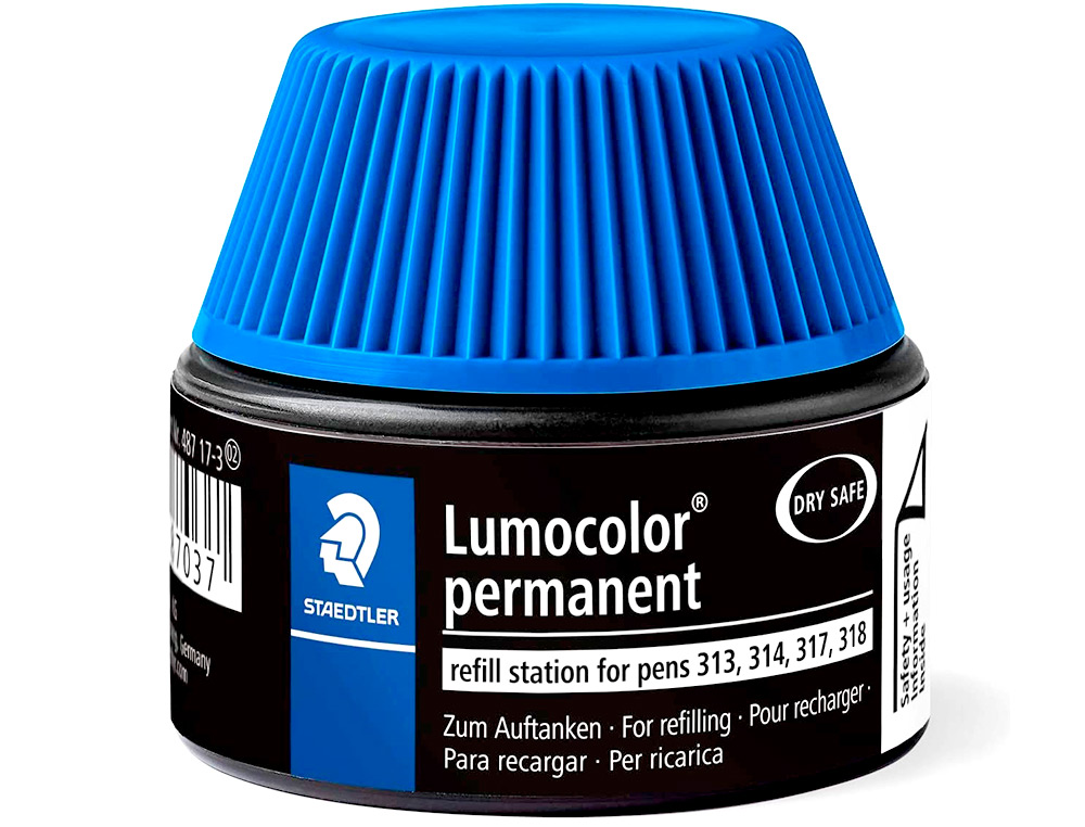 RECHARGE FEUTRE PERMANENT STAEDTLER LUMOCOLOR 487 17 POUR FEUTRES 313/314/317/318 FLACON 15ML COLORIS BLEU