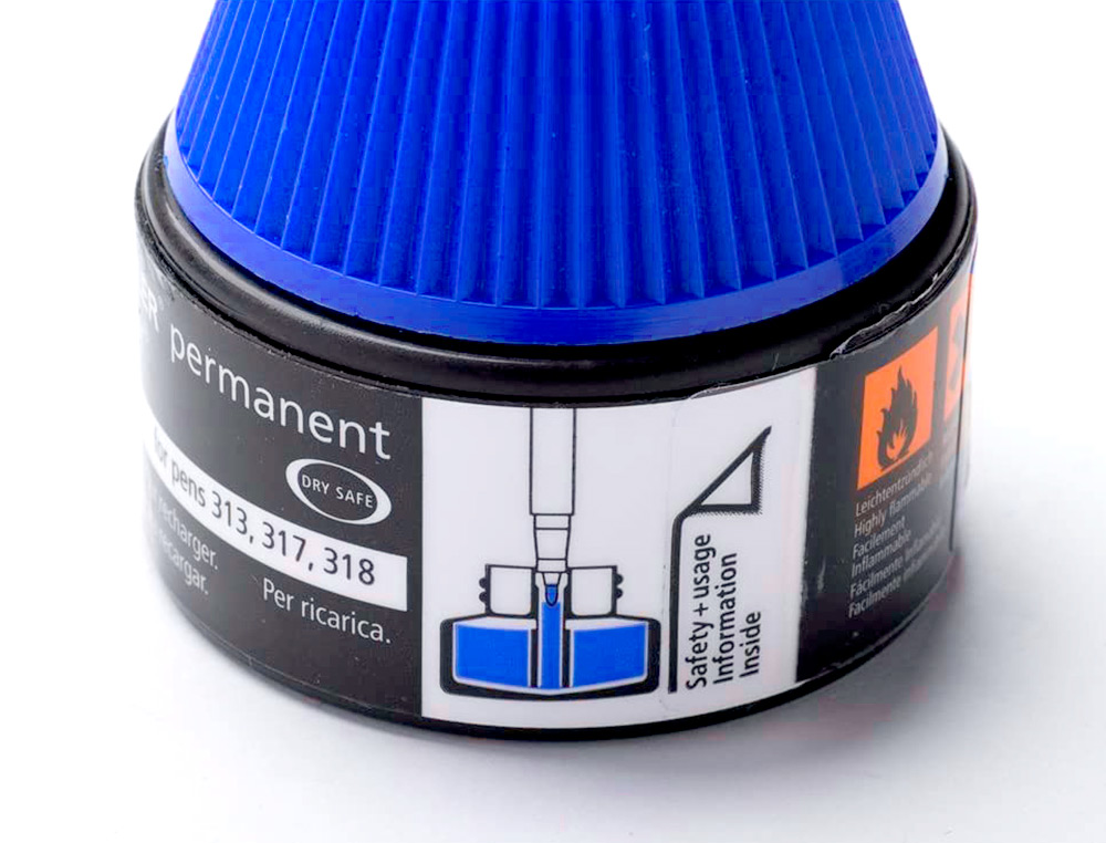 RECHARGE FEUTRE PERMANENT STAEDTLER LUMOCOLOR 487 17 POUR FEUTRES 313/314/317/318 FLACON 15ML COLORIS BLEU