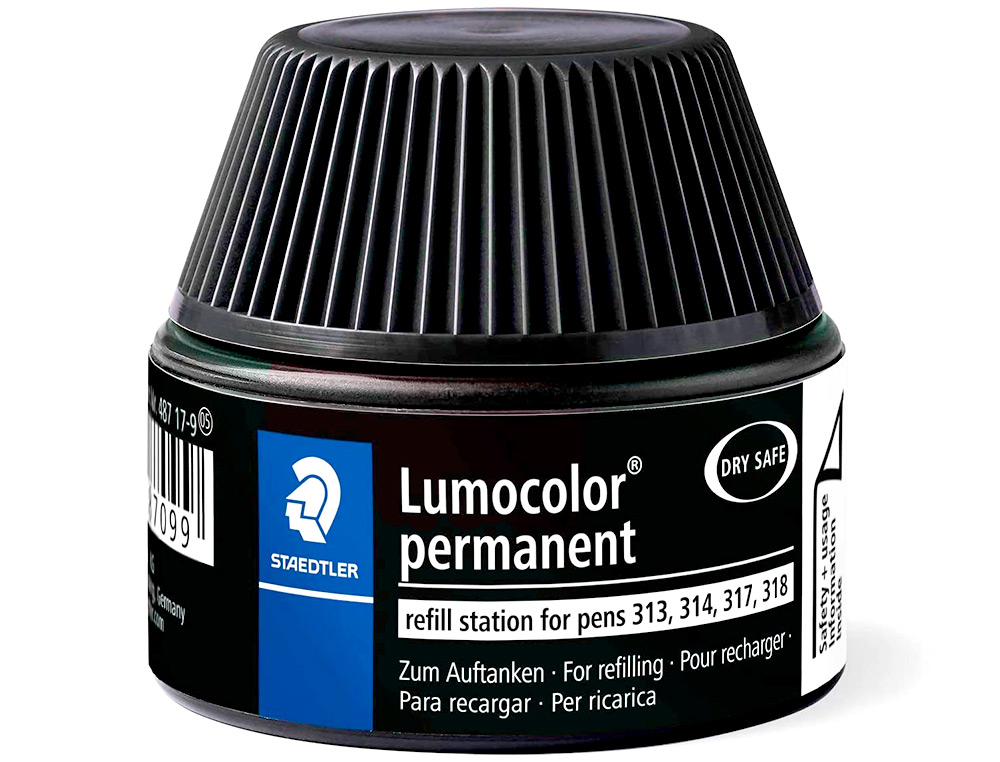 RECHARGE FEUTRE PERMANENT STAEDTLER LUMOCOLOR 487 17 POUR FEUTRES 313/314/317/318 FLACON 15ML COLORIS NOIR