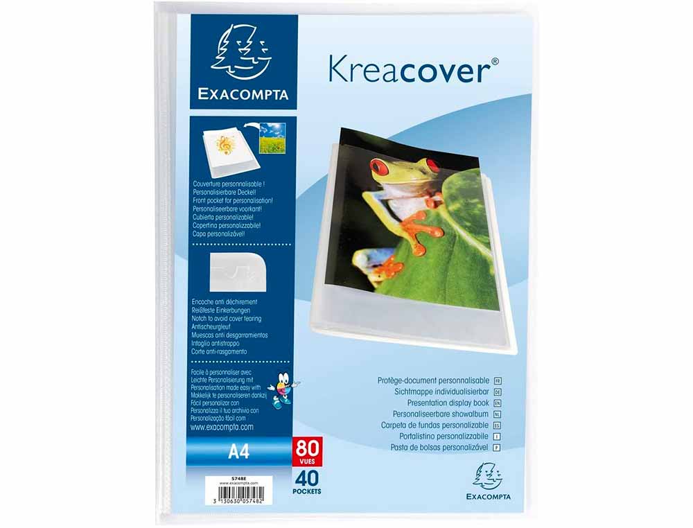 PROTEGE-DOCUMENTS EXACOMPTA KREACOVER CHROMALINE          POLYPROPYLENE SEMI-RIGIDE A4  24X32CM 80 VUES CRISTAL