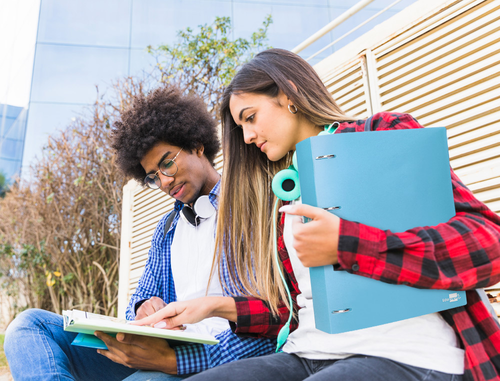 CLASSEUR LIDERPAPEL 4 ANNEAUX 40MM A4 POLYPROPYLENE DOS     55MM PORTE-CARTES DE VISITE   COLORIS BLEU CIEL