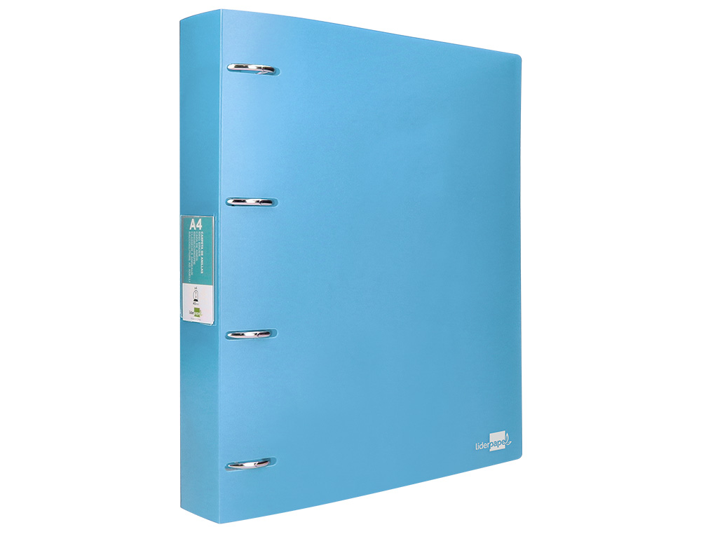CLASSEUR LIDERPAPEL 4 ANNEAUX 40MM A4 POLYPROPYLENE DOS     55MM PORTE-CARTES DE VISITE   COLORIS BLEU CIEL