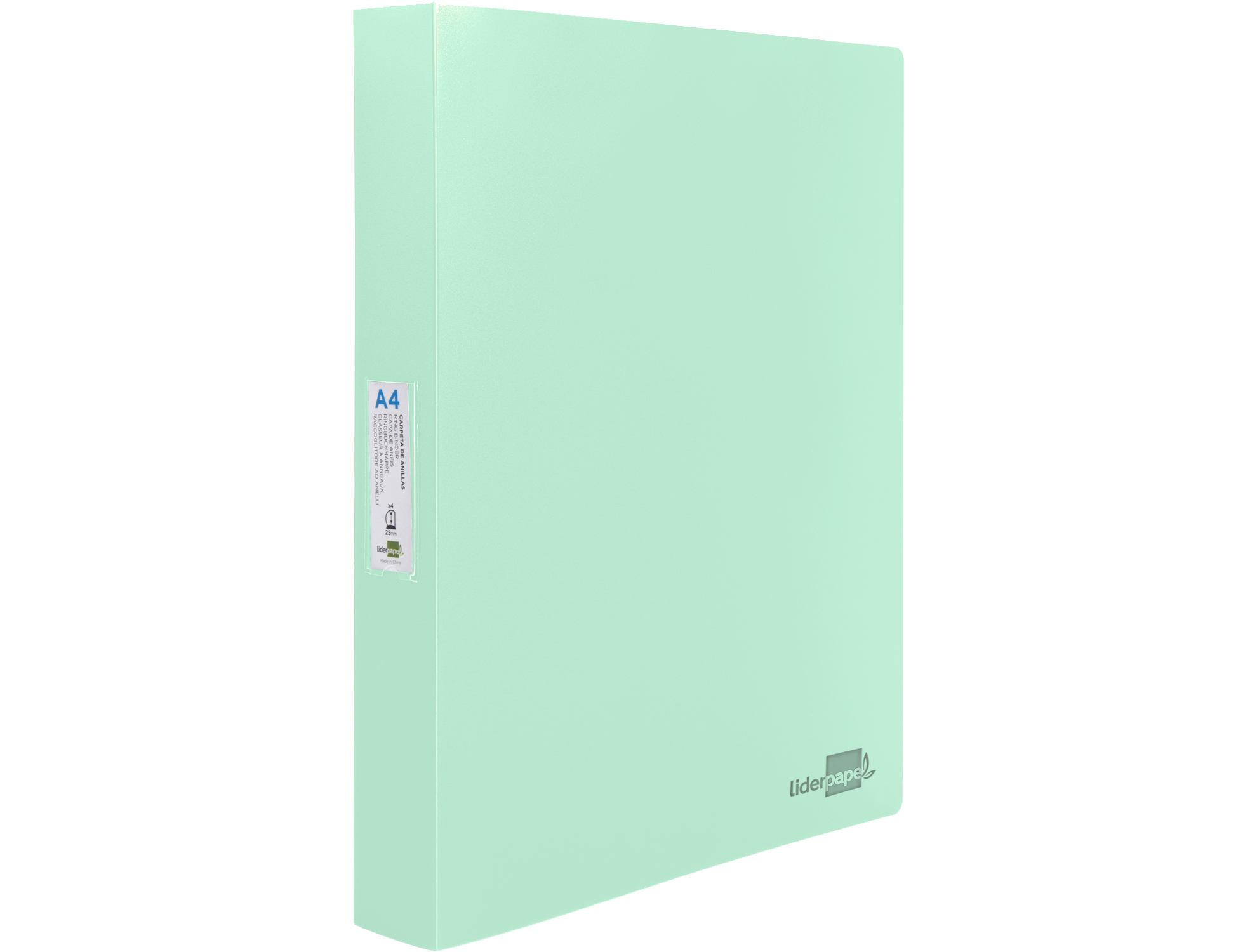 CLASSEUR LIDERPAPEL 4 ANNEAUX 40MM A4 POLYPROPYLENE DOS     55MM PORTE-CARTES DE VISITE   COLORIS VERT POMME