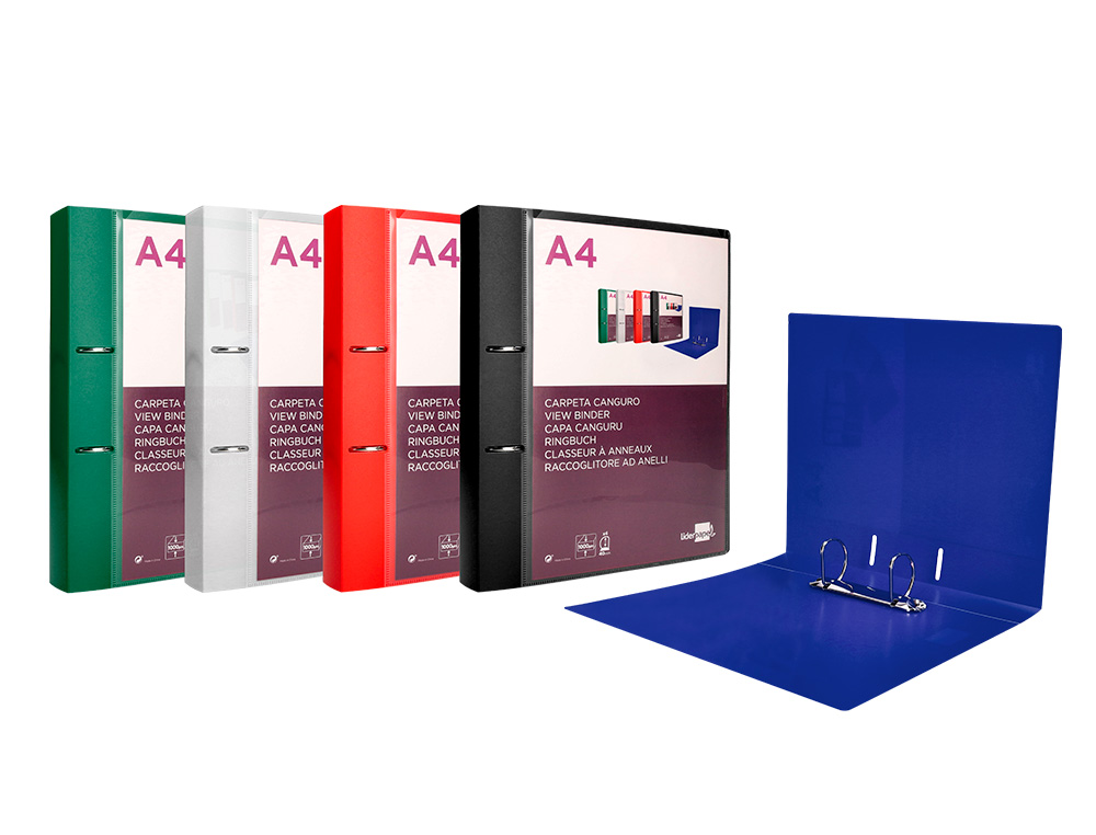 CLASSEUR KANGOUROU LIDERPAPEL 2 ANNEAUX EN D 40MM POLYPROPYLENE 283X320MM DOCUMENT A4 COLORIS NOIR