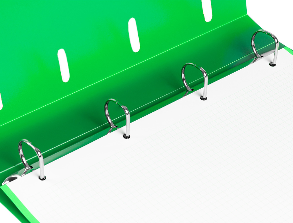 CLASSEUR LIDERPAPEL 4 ANNEAUX EN D 25MM A4 POLYPROPYLENE    FEUILLETS MOBILES 100F 5X5MM  COLORIS VERT TRANSLUCIDE