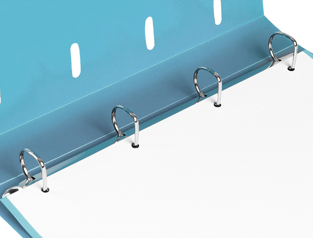 CLASSEUR LIDERPAPEL 4 ANNEAUX EN D 25MM A4 POLYPROPYLENE    FEUILLETS MOBILES 100F 5X5MM  COLORIS BLEU CIEL
