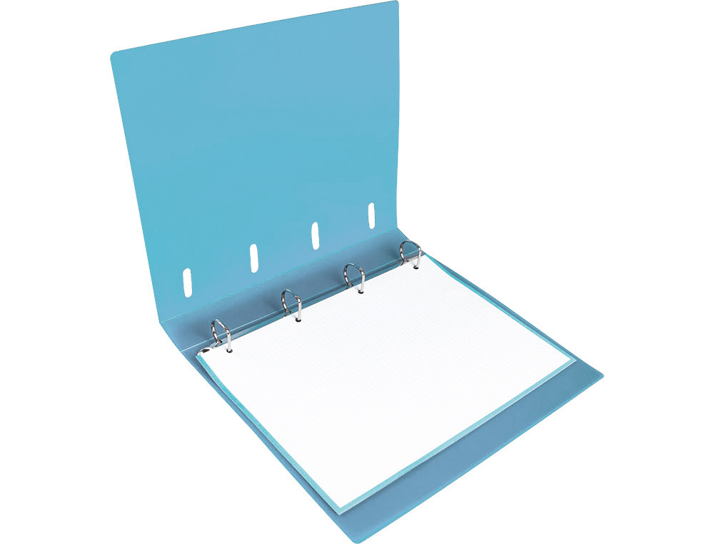 CLASSEUR LIDERPAPEL 4 ANNEAUX EN D 25MM A4 POLYPROPYLENE    FEUILLETS MOBILES 100F 5X5MM  COLORIS BLEU CIEL