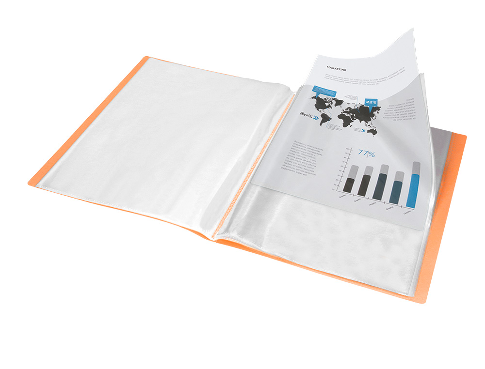 PROTEGE-DOCUMENTS LIDERPAPEL POLYPROPYLENE COUVERTURE      FLEXIBLE 80 POCHETTES FIXES   A4 220X297MM ORANGE FLUO