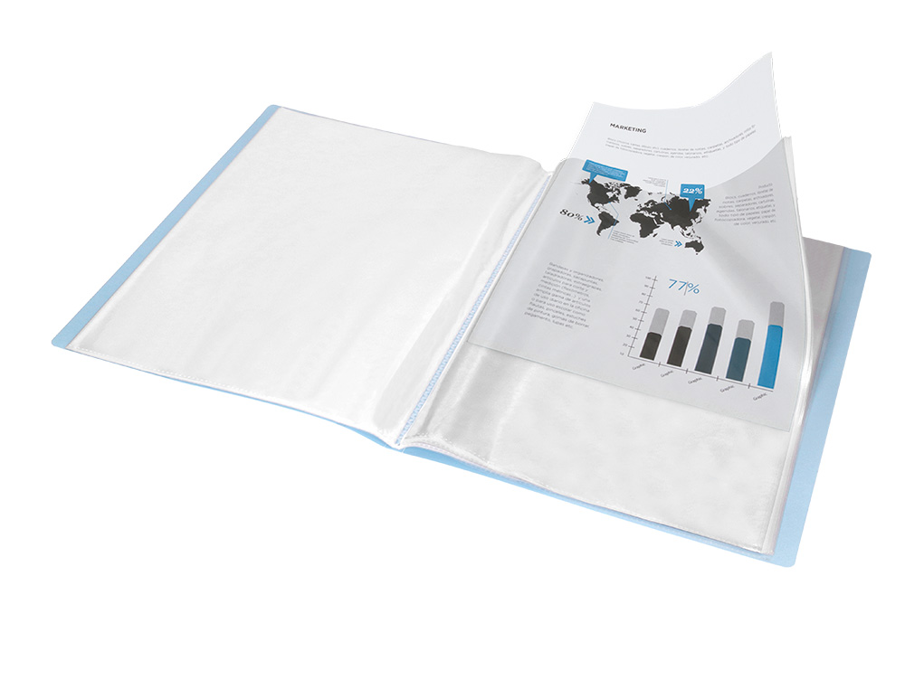 PROTEGE-DOCUMENTS LIDERPAPEL POLYPROPYLENE COUVERTURE FLEXIBLE 80 POCHETTES FIXES A4 220X297MM BLEU CIEL OPAQUE