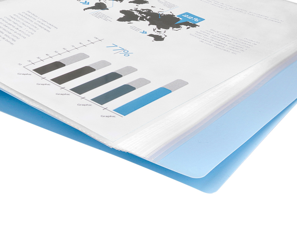 PROTEGE-DOCUMENTS LIDERPAPEL POLYPROPYLENE COUVERTURE FLEXIBLE 80 POCHETTES FIXES A4 220X297MM BLEU CIEL OPAQUE