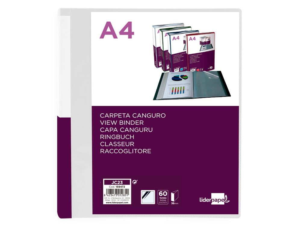 PROTEGE-DOCUMENTS LIDERPAPEL PERSONNALISABLE KANGOUROU     POLYPROPYLENE 60 POCHETTES    FIXES A4 COLORIS TRANSPARENT