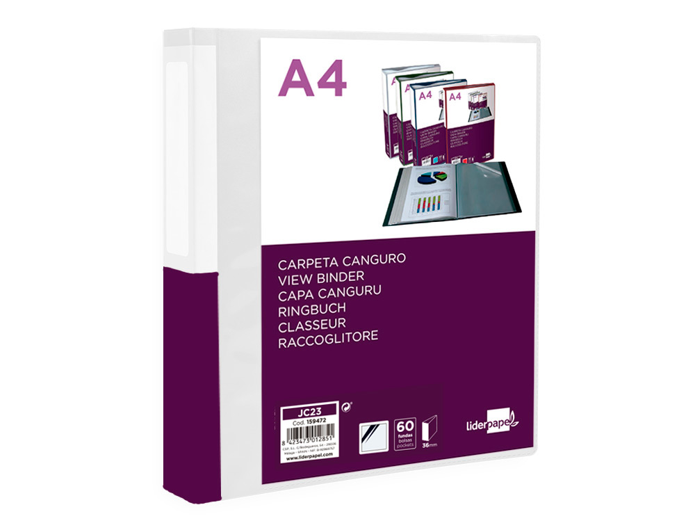 PROTEGE-DOCUMENTS LIDERPAPEL PERSONNALISABLE KANGOUROU     POLYPROPYLENE 60 POCHETTES    FIXES A4 COLORIS TRANSPARENT