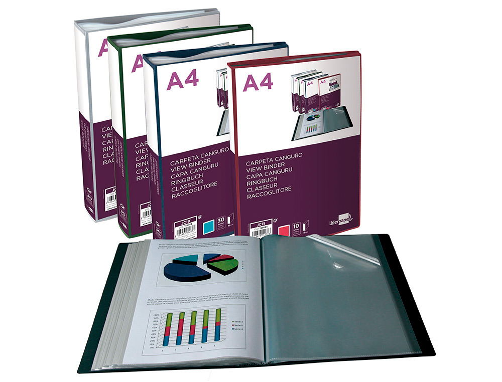 PROTEGE-DOCUMENTS LIDERPAPEL PERSONNALISABLE KANGOUROU POLYPROPYLENE 60 POCHETTES FIXES A4 COLORIS BLEU