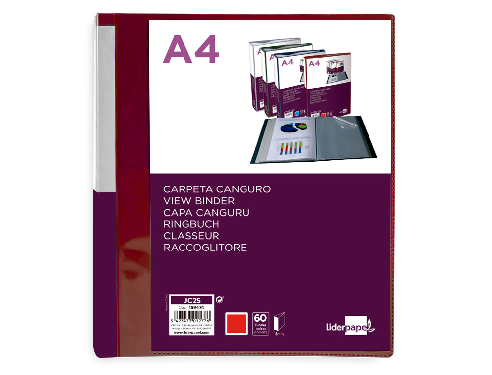 PROTEGE-DOCUMENTS LIDERPAPEL PERSONNALISABLE KANGOUROU POLYPROPYLENE 60 POCHETTES FIXES A4 COLORIS ROUGE
