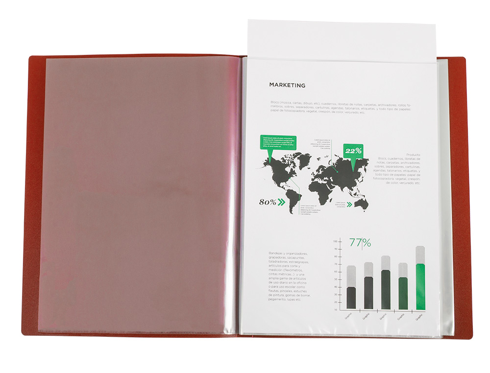 PROTEGE-DOCUMENTS LIDERPAPEL PERSONNALISABLE KANGOUROU POLYPROPYLENE 60 POCHETTES FIXES A4 COLORIS ROUGE