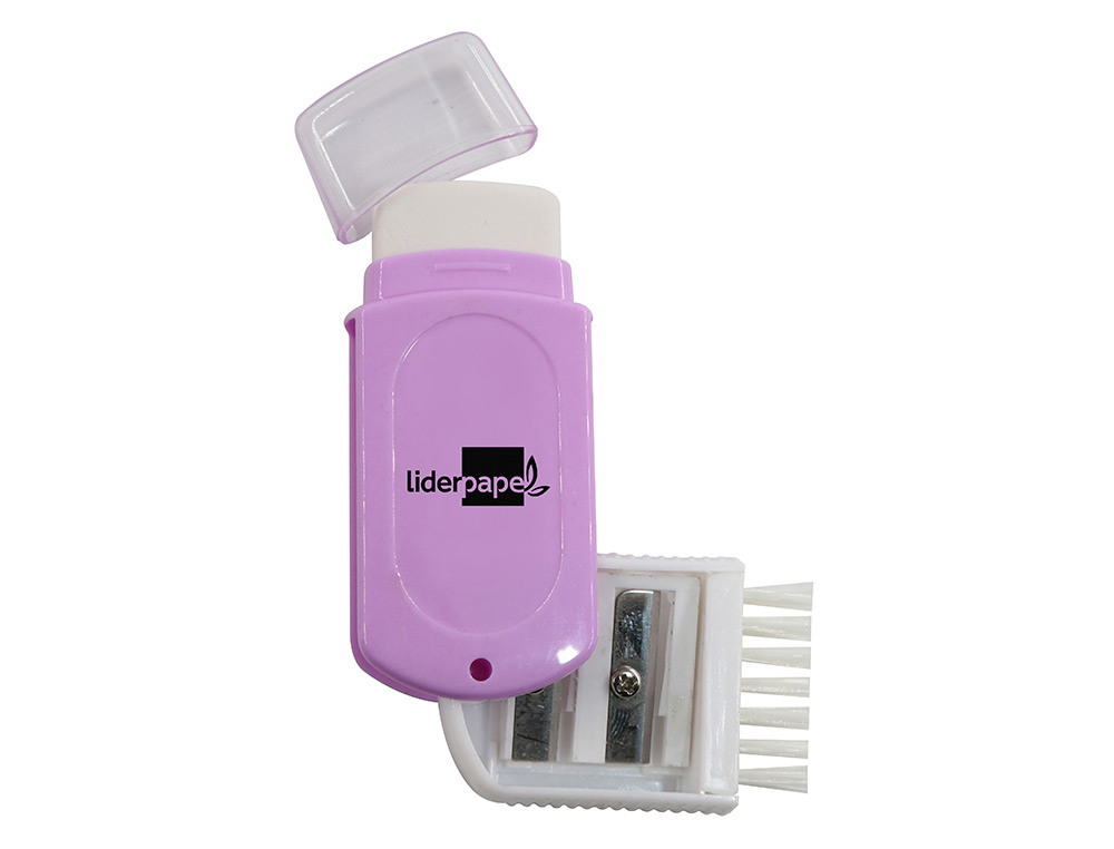 TAILLE-CRAYON LIDERPAPEL PLASTIQUE 2 USAGES AVEC GOMME SANS PVC ET BROSSE COLORIS    ASSORTIS