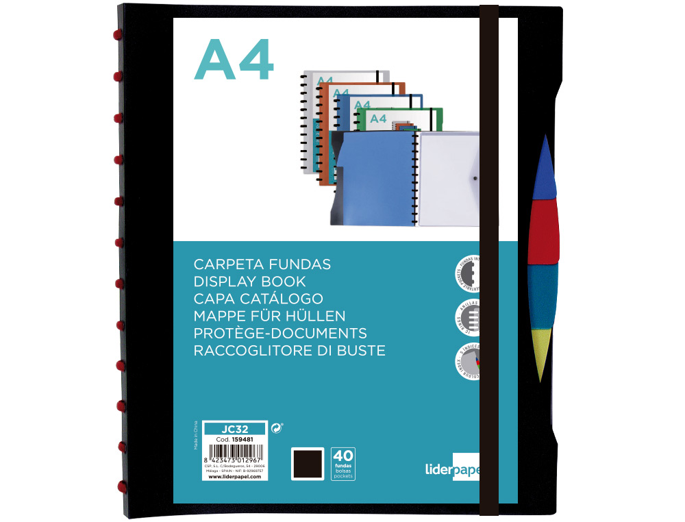 PROTEGE-DOCUMENTS LIDERPAPEL PERSONNALISABLE KANGOUROU 40  POCHETTES AMOVIBLES 5         INTERCALAIRES A4 COLORIS NOIR