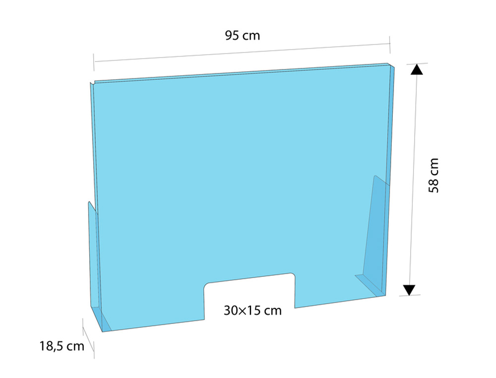 ECRAN DE PROTECTION DE PIED POUR COMPTOIR PMMA 4MM        HERMETIQUE SUPPORT ANGULAIRE  INDEPENDANT FENÊTRE 300 MM