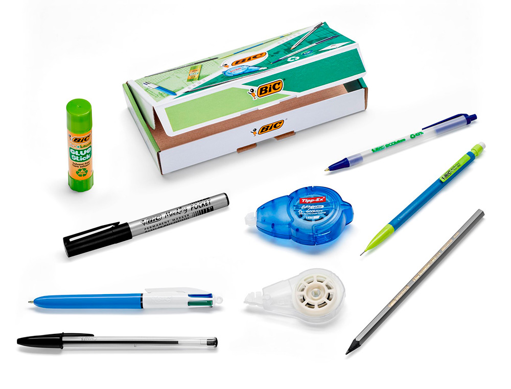 PACK BIC GREEN FLEXOFFICE 3 STYLOS 1 CRAYON 1 MARQUEUR    ECO NOIR 1 RUBAN CORRECTEUR + RECHARGE 1 BATON DE COLLE ECO