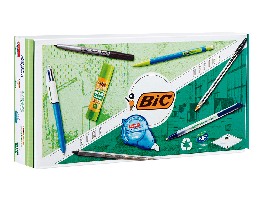 PACK BIC GREEN FLEXOFFICE 3 STYLOS 1 CRAYON 1 MARQUEUR    ECO NOIR 1 RUBAN CORRECTEUR + RECHARGE 1 BATON DE COLLE ECO