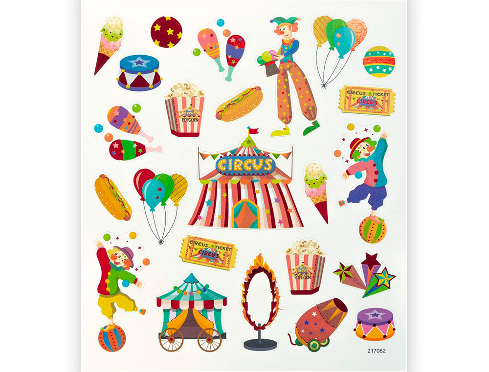 STICKER CHARMING FOLIA CIRCUS 15X17CM 2 FEUILLES ASSORTIES 49 PIECES