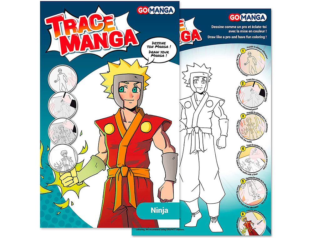 TRACE-MANGA GO MANGA 2 POCHOIRS SILHOUETTE A TRACER  TENUE VESTIMENTAIRE ET        ACCESSOIRES MODELE GARCON
